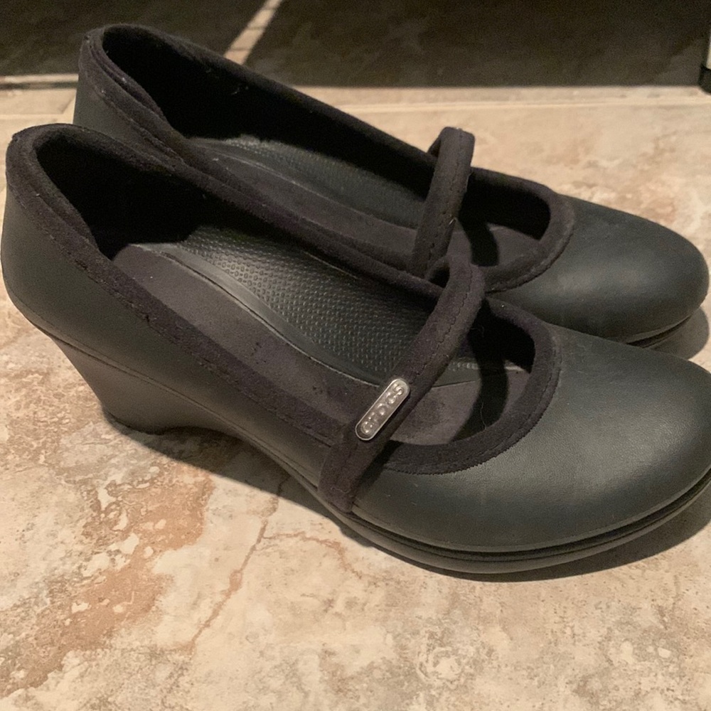 Crocs heels in black size 7 wide.